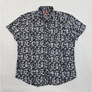 Arizona Jeans Men's Hawaiian Shirt XL Aloha Floral Black Button Up Pineapples